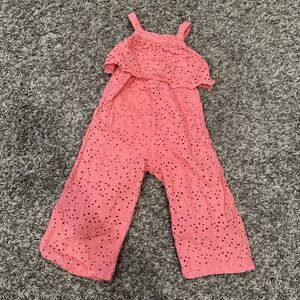 Zara Girls Baby Size 2-3 Years 98 Cm Pink Eyelet Jumpsuit Romper Pants Lined